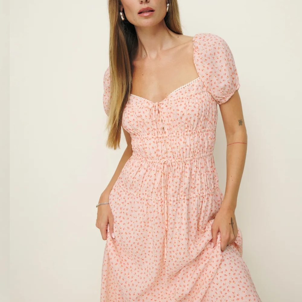 Reformation Pink Floral Midi Dress